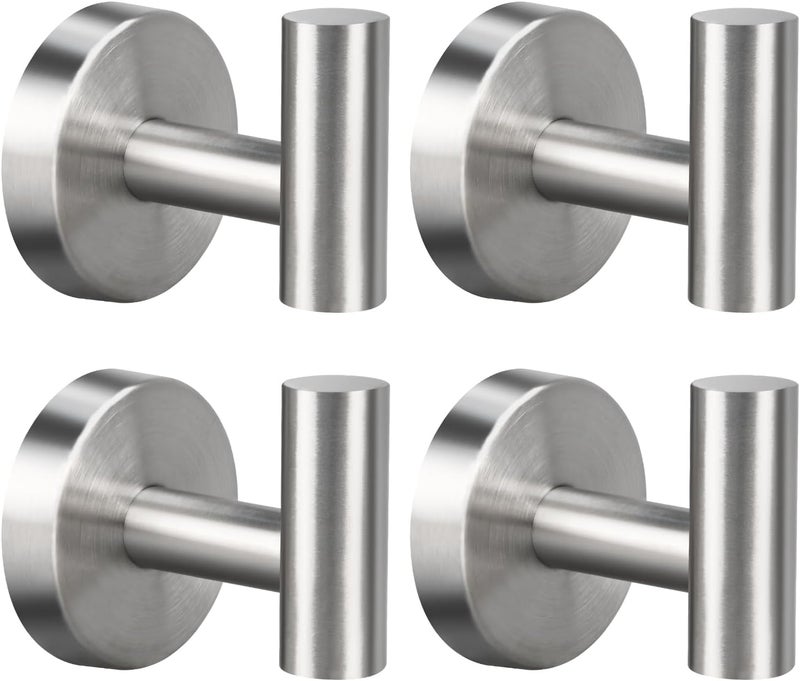 Mdvora 4 Pack Brushed Nickel Towel Hooks, SUS304 Stainless Steel Bathroom Hooks for Bedroom Kitchen Hotel Office - Image 1